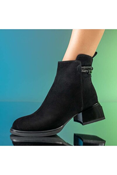 Modlet.ro Ghete de damă cu piele întoarsă jos din piele neagră, cu fermoar, M...