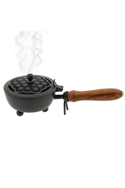 Shamanics Arzator catuie tamaie din metal cu maner de lemn si capac rabatabil...