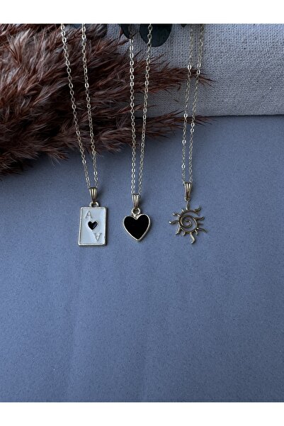 M Miel Kadın 3lü Kupa As Kalp Güneş Set Kolye