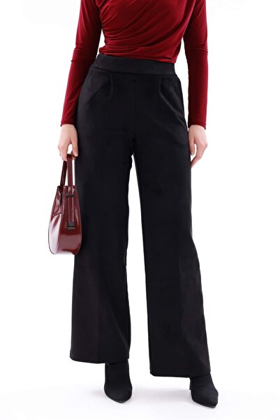Pulli Collection Yüksek Bel Geniş Paça Süet Pantolon