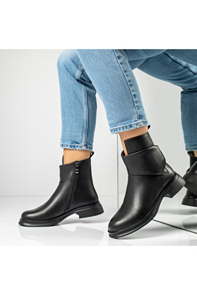 Modlet.ro Women's black leather platform ankle boots with zipper MOD14012