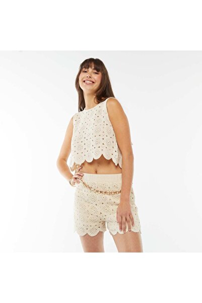 KIABI Macramé shorts with scalloped edging BEIGE
