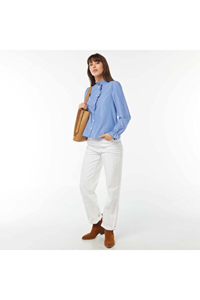 KIABI Poplin shirt with ruffled placket BLUE