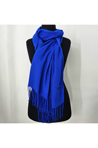 FashionForYou Belladona shawl scarf, made of thin material, with fringes and emblem, Blue, 180x65 cm
