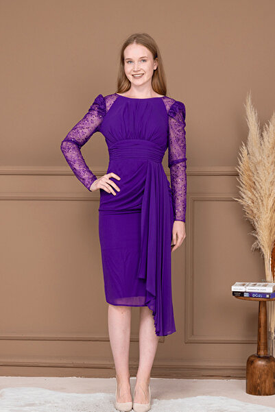 BEYBOS Rochie creion din țesătură șifon cu paiete și design cu paiete - MOV