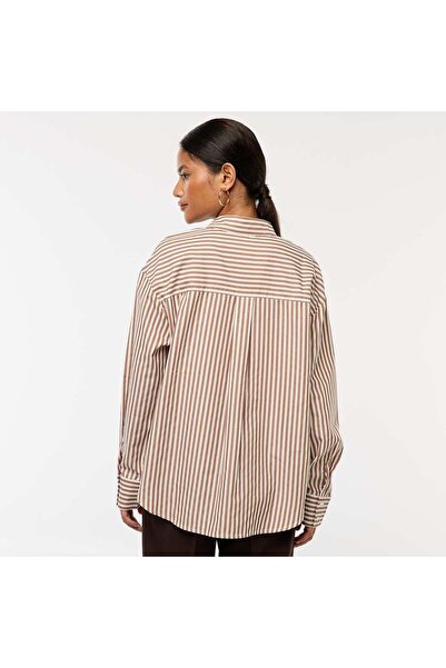 KIABI Striped Poplin Shirt BROWN