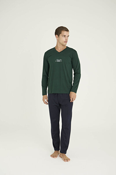 KLY Σετ ανδρικής φόρμας με λαιμόκοψη από 50% βαμβάκι, μοντέρνο σχέδιο