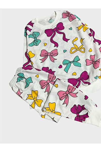 ALİŞ KİDS Set de pijamale sezoniere cu mâneci lungi, din bumbac, cu model de panglică albă