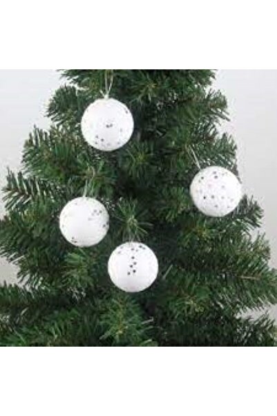 PartAntalya Christmas Tree Decoration 4 cm White Snow Ball Set of 6 Snow Ball Tree Ornament