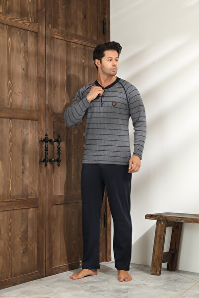 CALİA Χειμερινό ανδρικό σετ πιτζάμες με μακρυμάνικο γιακά με κουμπιά