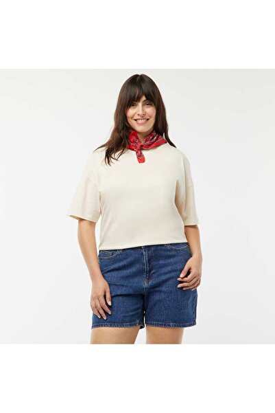 KIABI High-waisted denim shorts with 5 pockets BLUE