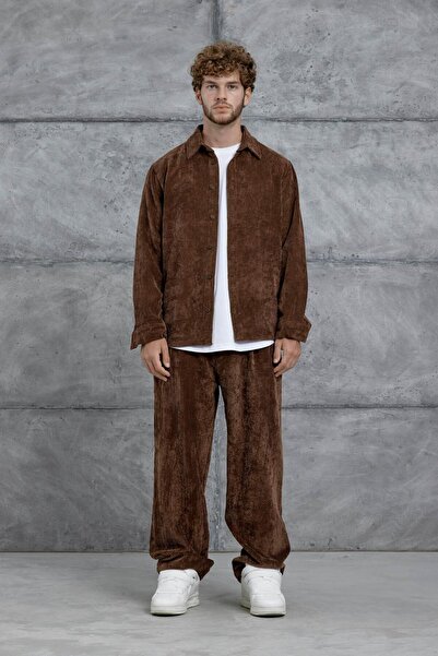 NOMARC Мъжки комплект от кафява кадифена риза и панталони 251