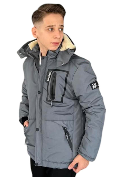 İrem Çocuk Giyim معطف رقيق للأولاد للاستخدام الخارجي مع جيب بسحاب وغطاء رأس ق...