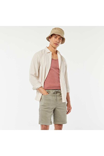 KIABI Plain Bermuda shorts with elasticated waist and drawstring ties GREEN