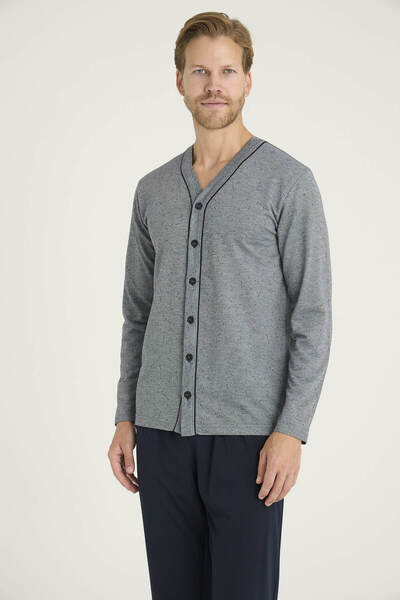 KLY Men's V-Neck Buttoned Pajama Set - Outerwear