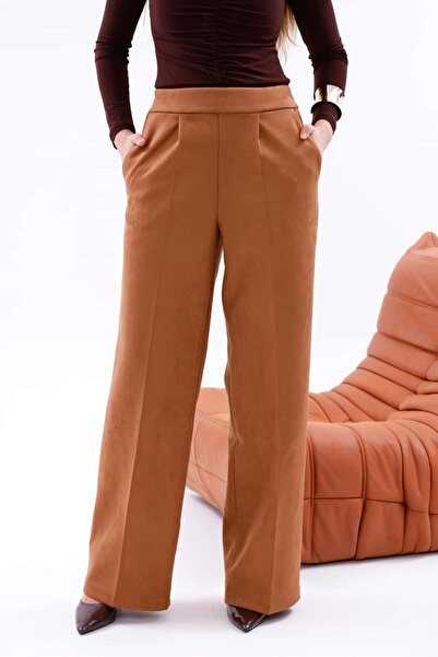 Pulli Collection Yüksek Bel Geniş Paça Süet Pantolon