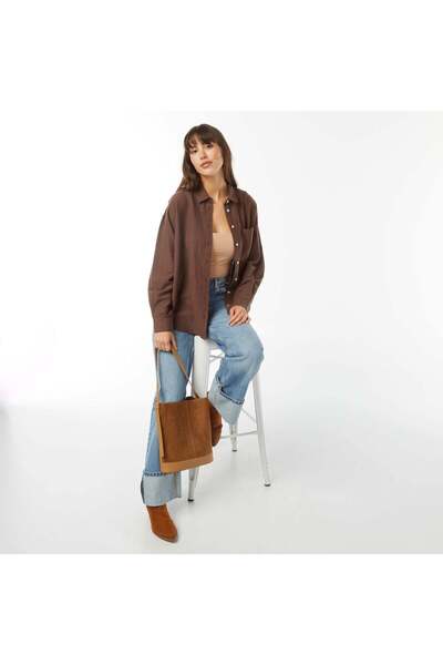 KIABI Oversized linen shirt BROWN