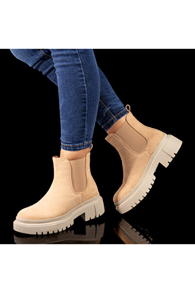 BMoD Ghete de damă maro deschis cu inserții elastice MOD10759