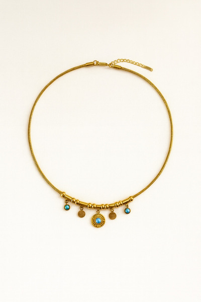 Tostos Jewellery Bohem Zarafetin Altın Yansıması: Turkuaz Detaylı Altın Renk Kolye ✨🌿