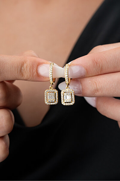 Silvano Jewelry 925 Ayar Gümüş Gold Baget Küpe