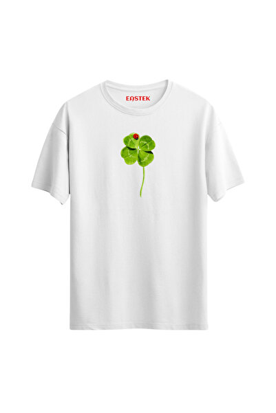 Açık Garaj تي شيرت مطبوع عليه نبات البرسيم ذو الأوراق الأربعة ويرقانة، تي شير...