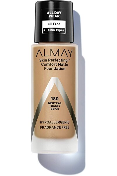 ALMAY Comfort Matte Foundation, 180 Neutral Toasty Beige, Hypoallergenic, Fragrance-Free, 1 fl oz