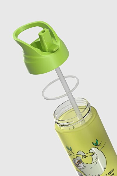 Renga Moly Patterned 500 ml Tritan Children's Water Bottle with Straw 912131 Green