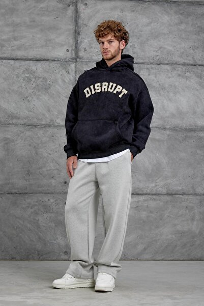 NOMARC Μπλουζάκι μεγάλου μεγέθους με στάμπα Black Dısrupt επένδυση fleece