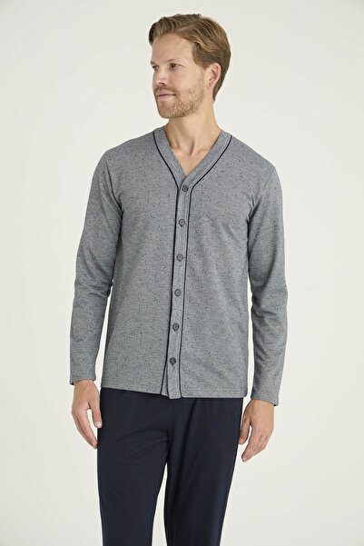 KLY Men's V-Neck Buttoned Pajama Set - Outerwear