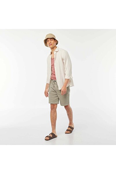 KIABI Plain Bermuda shorts with elasticated waist and drawstring ties GREEN