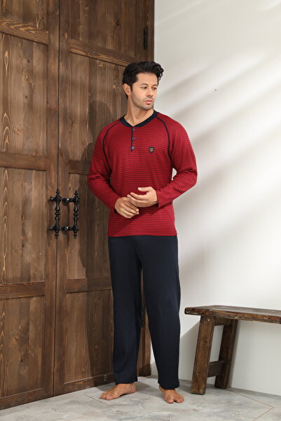 CALİA Winter Men's Interlock Collar Buttoned Long Sleeve Pajama Set