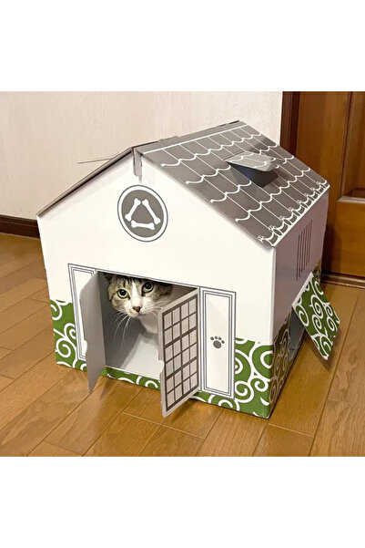 CARBOY Căsuță pentru pisici, din carton, albă/verde