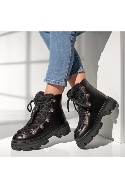 Modlet.ro Women's black lace-up boots MOD12871