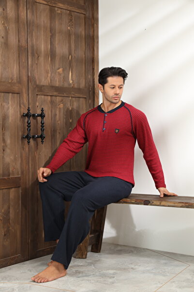 CALİA Winter Men's Interlock Collar Buttoned Long Sleeve Pajama Set