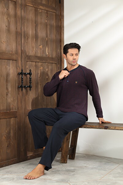 CALİA Winter Men's Interlock Collar Buttoned Long Sleeve Pajama Set