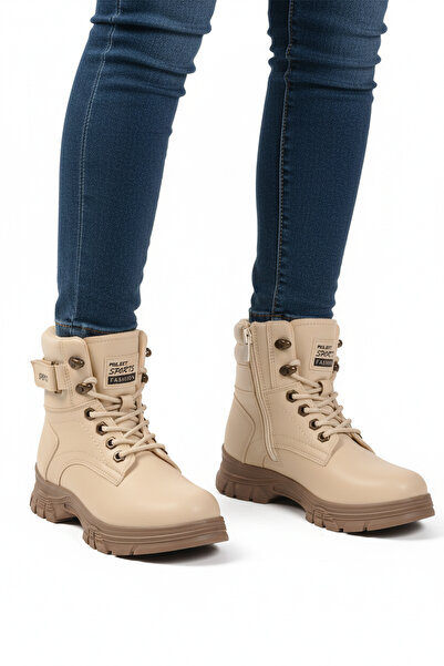 Aspor Γυναικείες μπότες με φερμουάρ σε μπεζ βιζόν με φλις εσωτερικά
