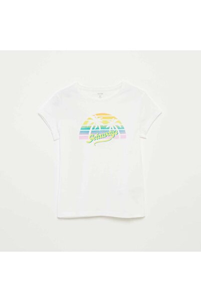 KIABI تي شيرت أبيض بطبعة مرحة