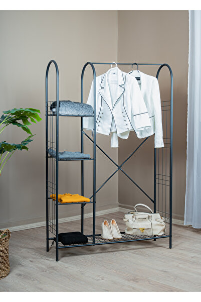 Blamb UYAN EV ÜRÜNLERİ Elite 5 Raflı Siyah Metal Elbise Askılık portmanto Aya...