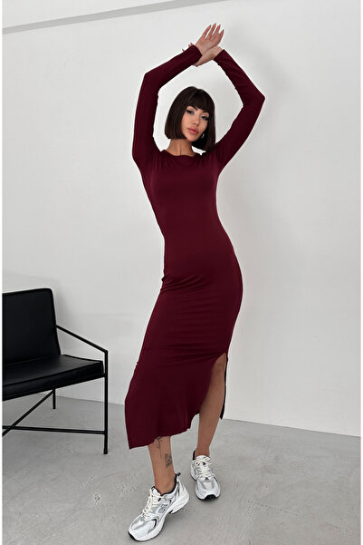 Oyga Φόρεμα με μακρύ μανίκι από ύφασμα Modal με σχισμή στο πλάι