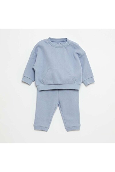 KIABI Waffle-knit sweatshirt and trousers set - 2-piece set BLUE