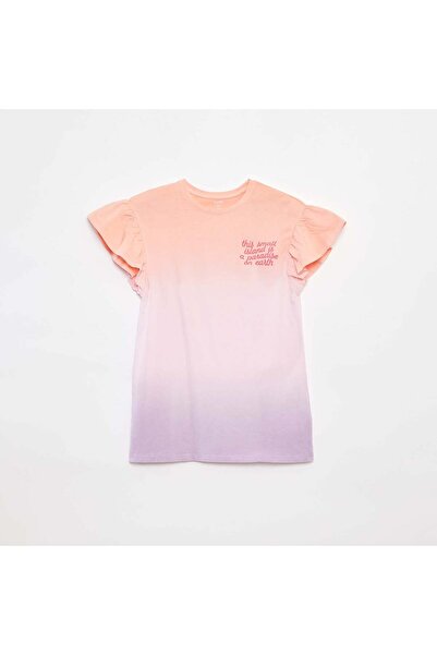 KIABI Tie-dye T-shirt dress with ruffled sleeves ORANGE