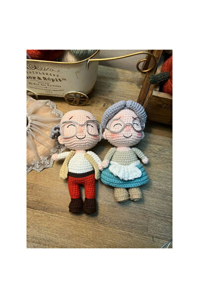 Fatio Handmade Cotton Crochet Grandpa and Grandma Doll Set – Amigurumi Grandparents Soft Toy Gift for Kids