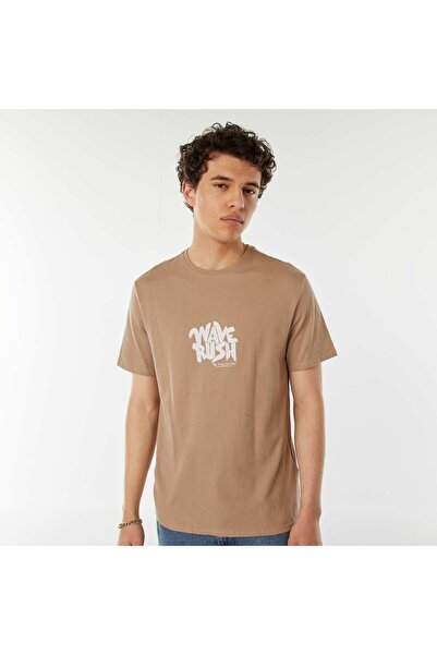 KIABI تي شيرت مطبوع شعار باللون البيج