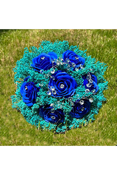 velve Buchet Mireasa din trandafiri si Brom criogenat, albastru-turcoaz, albastru-turcoaz