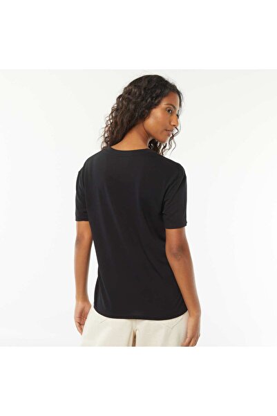 KIABI T-shirt with short sleeves and V-neckline BLACK