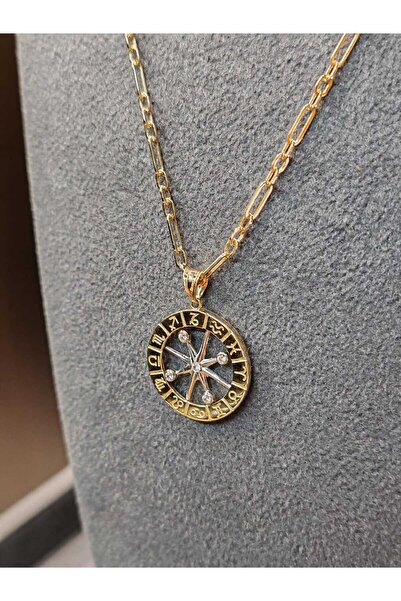 Berr Diamond 14 AYAR ALTIN İTALYAN ATAŞ ZİNCİRLİ BURÇLU PUSULA KOLYE