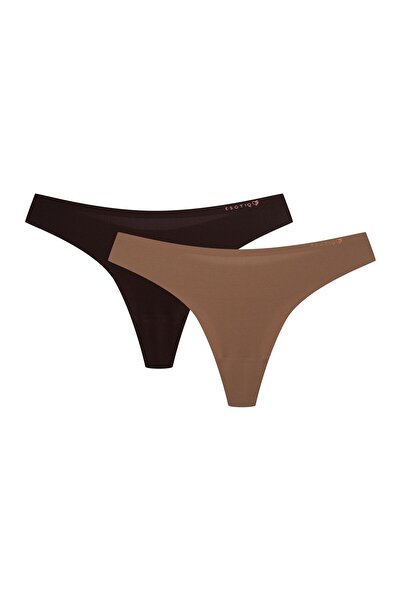 ESOTIQ Women's Thong 2-Pack String Panties Bonded Invisible Regular Waist | Pearls