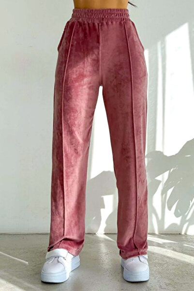 FashionForYou Touch velvet pants, relaxed fit with stripe on the leg, pink