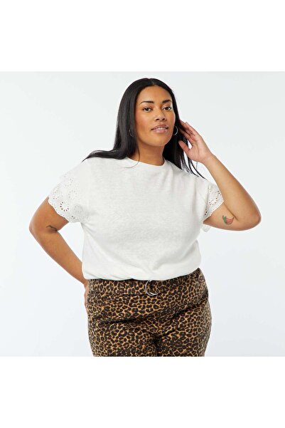 KIABI Plain T-shirt with embroidered short sleeves WHITE