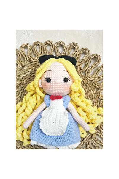 Fatio Handmade Crochet Girl Doll in Blue Dress – 21cm Soft Plush Toy